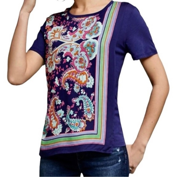 Anthropologie Maeve Scarf Paisley Print Layer Tee Size Medium - Picture 1 of 9